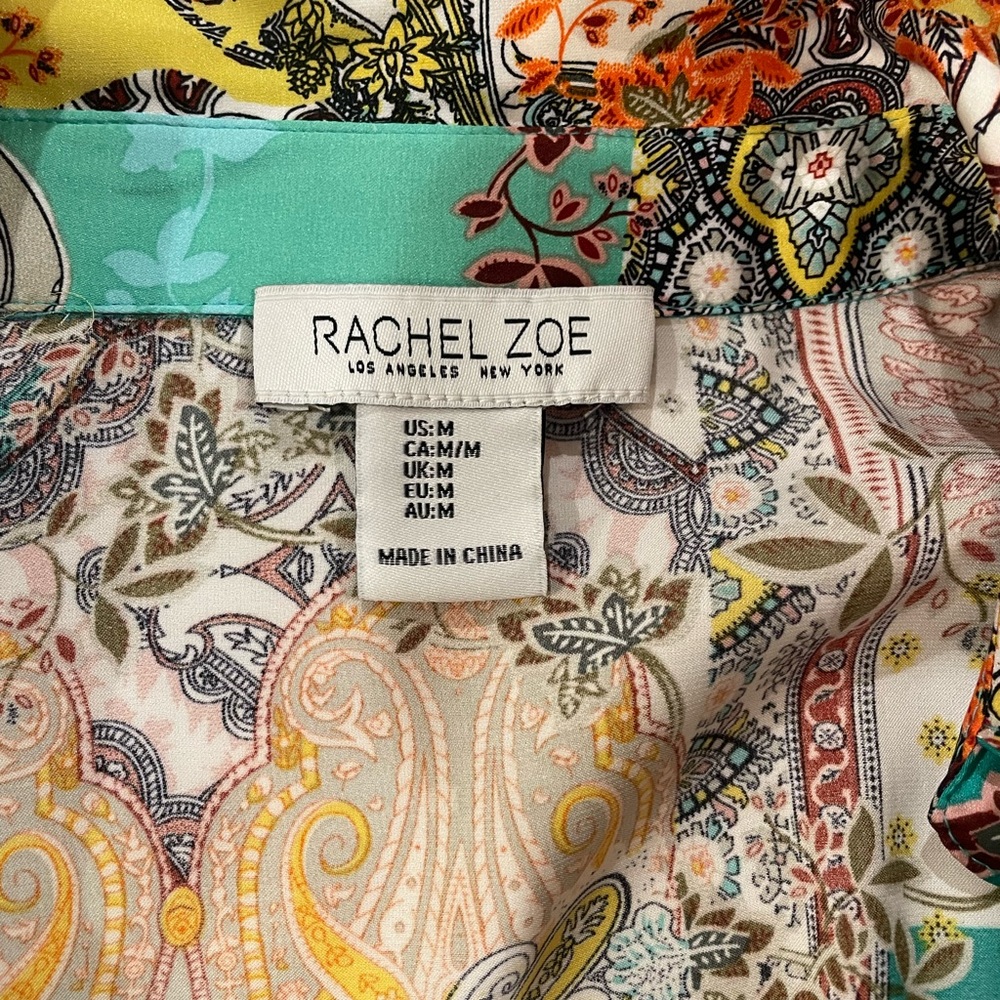 Rachel Zoe Green & yellow Paisley Boho Top tie front-Size Medium - Picture 2 of 6